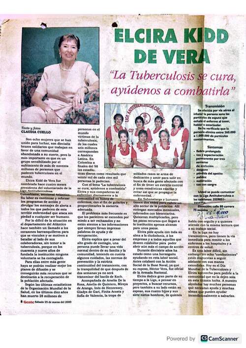 Recorte de prensa, 2000: Elcira Kidd de Vera