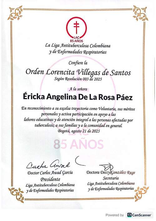 Orden Lorencita Villegas de Santos a Éricka Angelina De La Rosa Páez